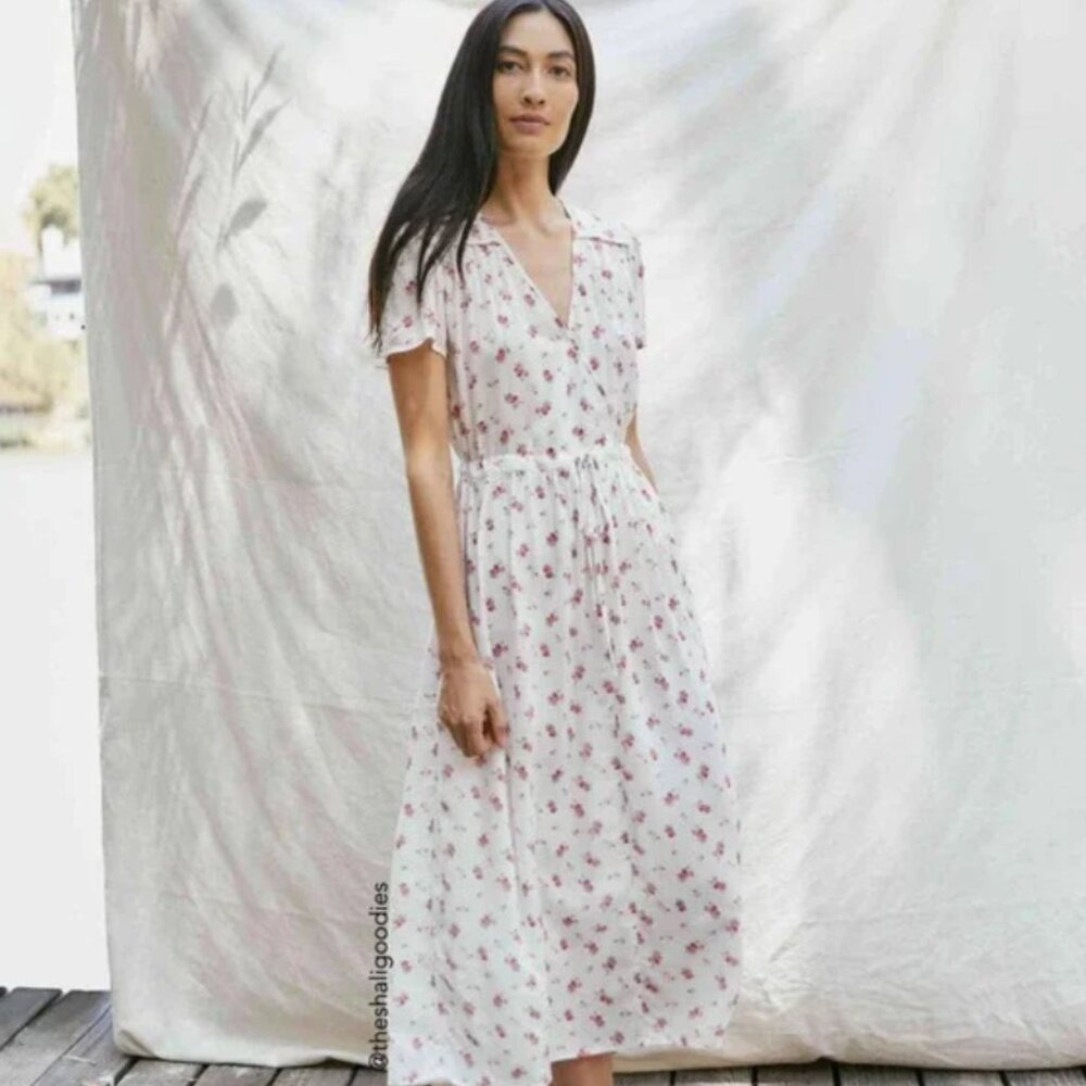 Christy Dawn White Floral Print Maxi Midi Dress M